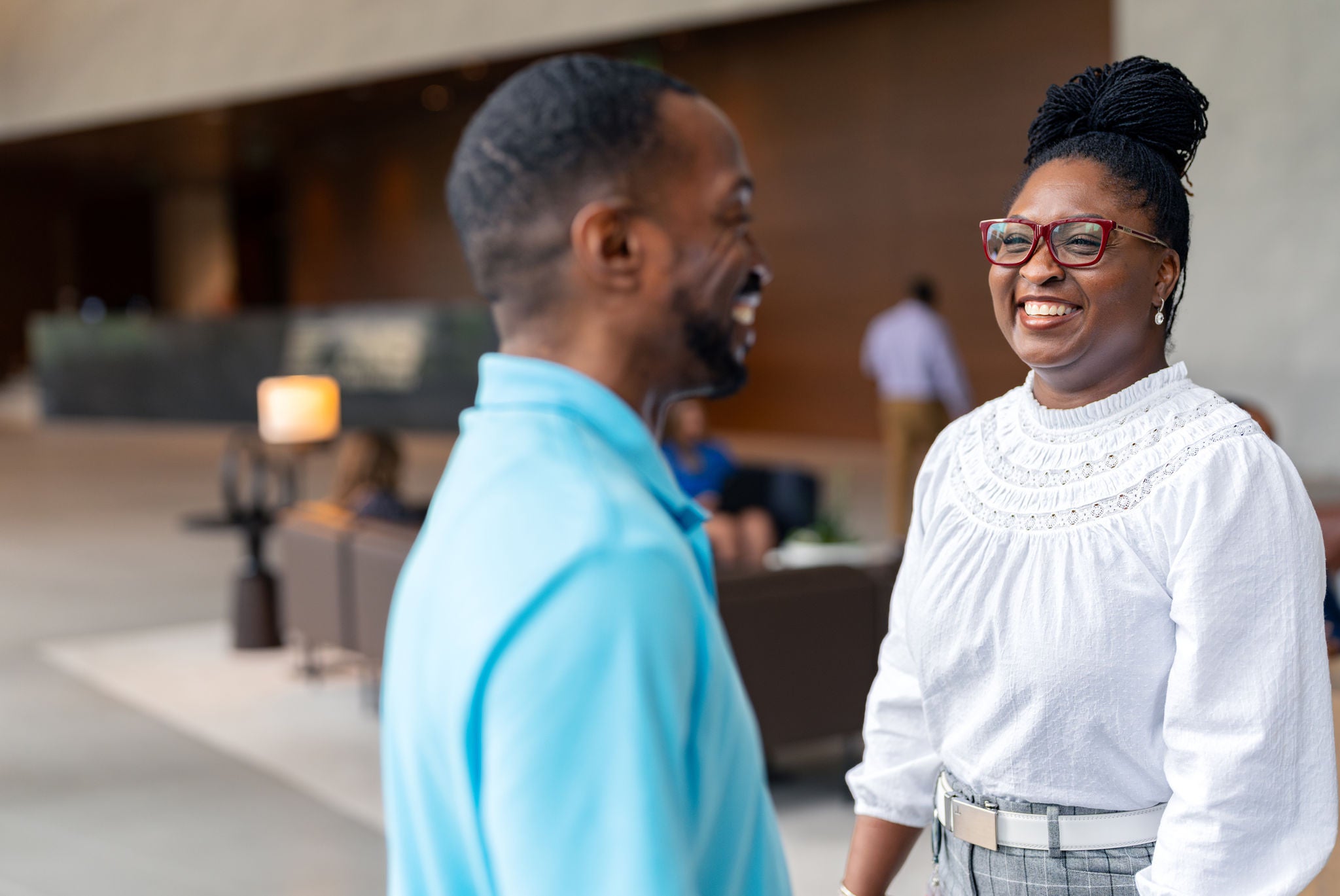 Norfolk Southern headquarters employees in conversation laughing representing railway jobs