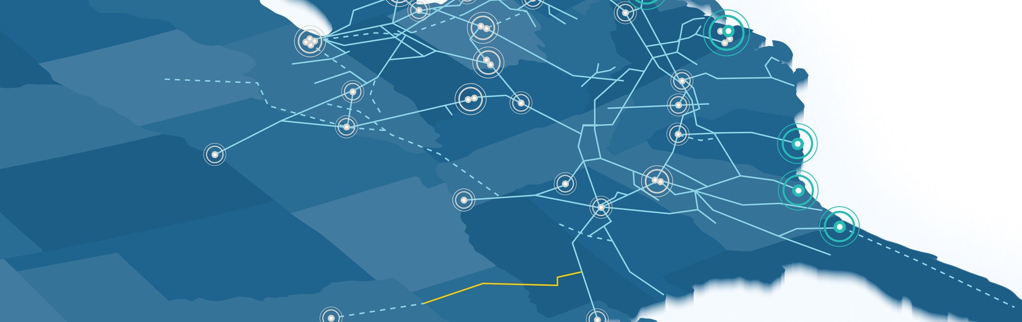 A graphic map highlighting Norfolk Southern’s vast network of intermodal shipping rail lines.