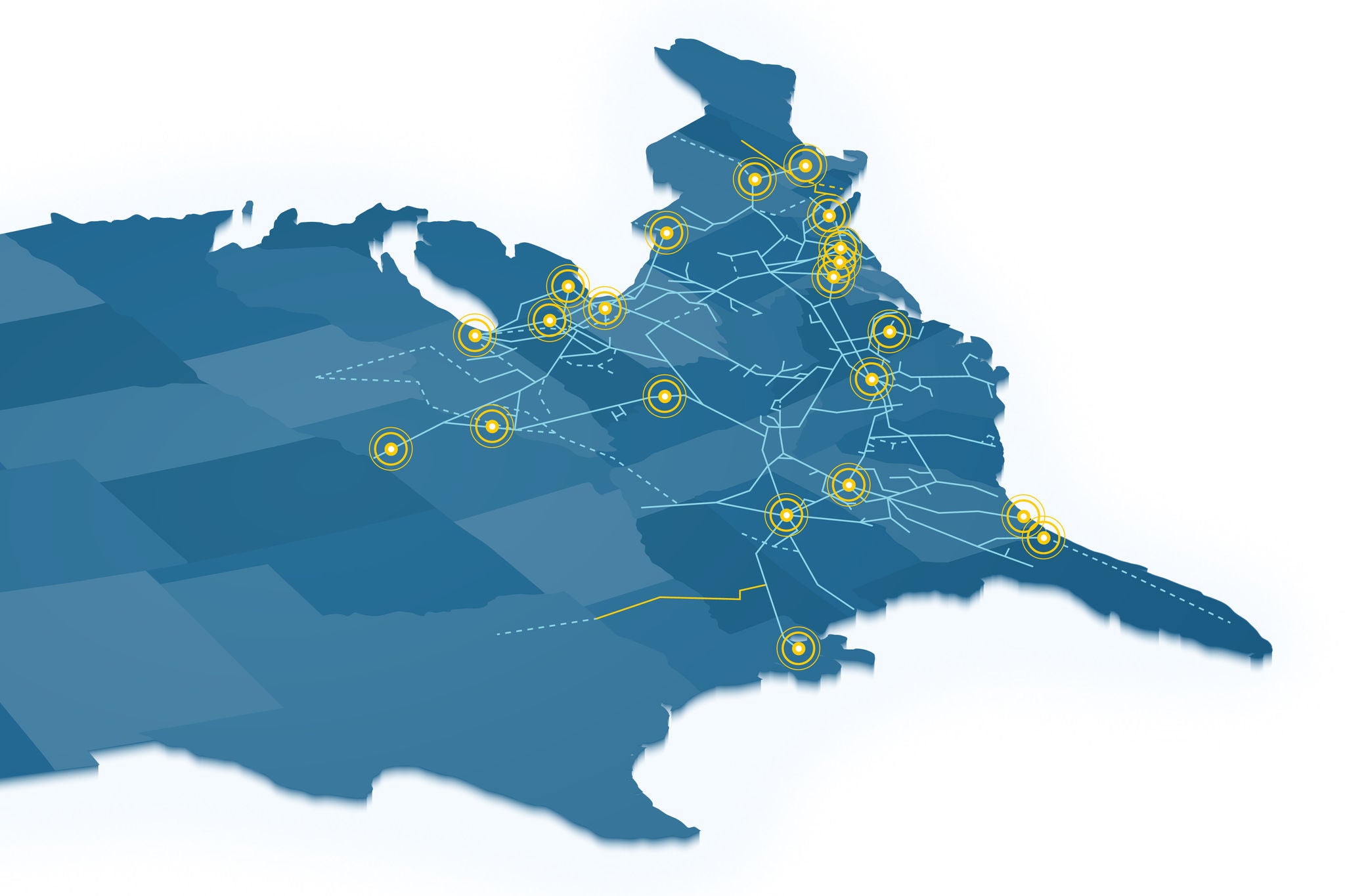 A graphic map showing Norfolk Southern’s automobile transport rail distribution facilities.